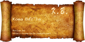 Koma Béla névjegykártya