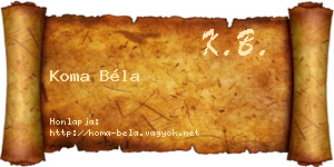 Koma Béla névjegykártya